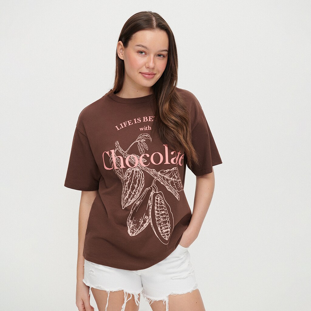 House - tricou loose fit chocolate - maro