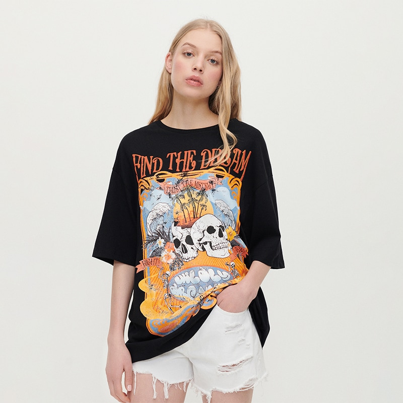House - tricou oversized find the dream - negru