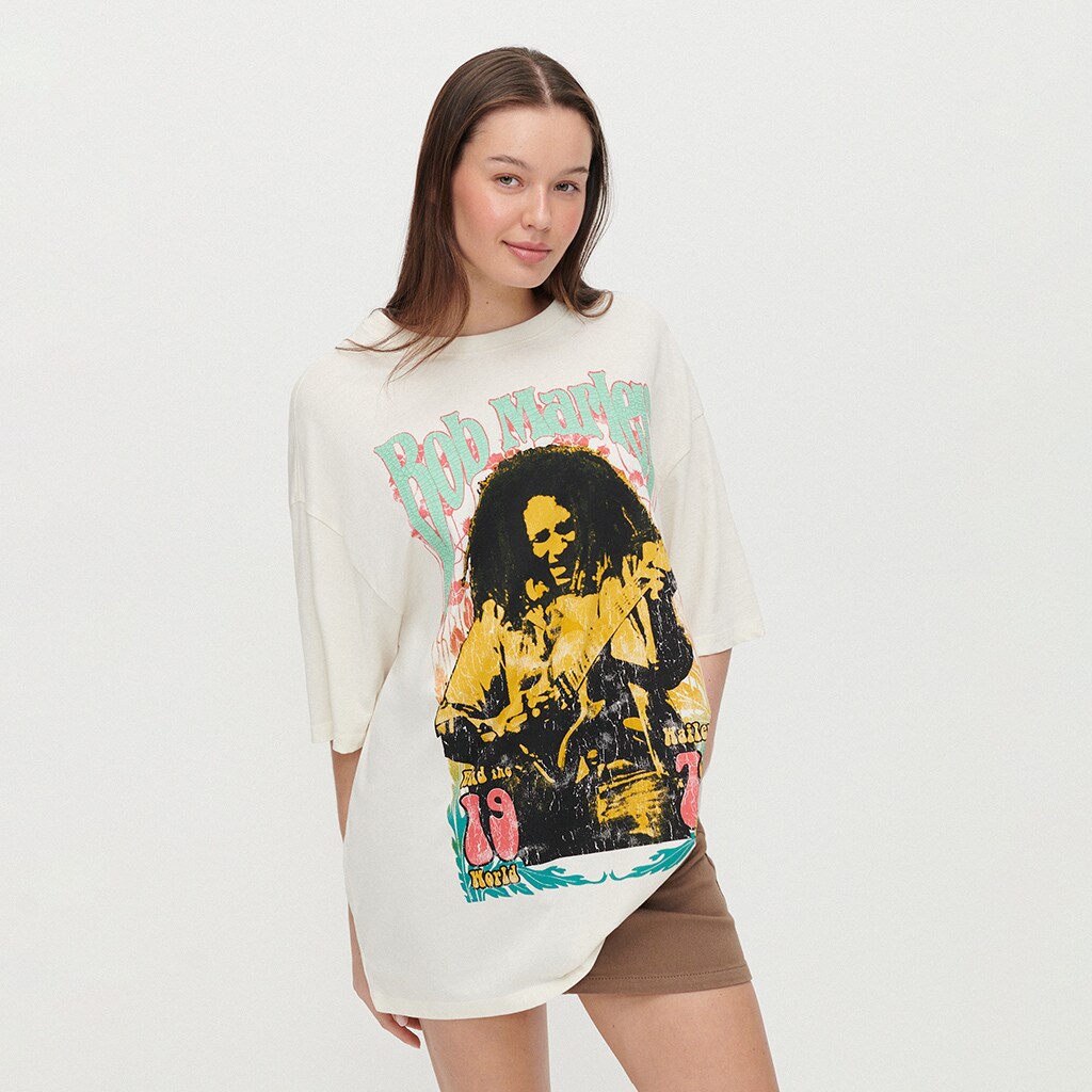 House - tricou oversize cu imprimeu bob marley - ivory