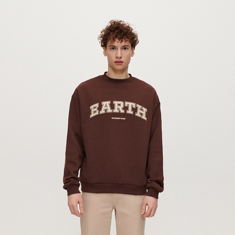 House - hanorac cu broderie earth - maro