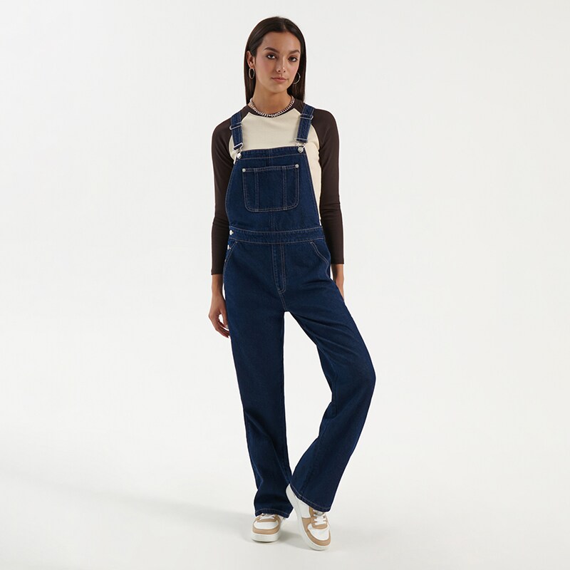 House - salopetă din denim, cu bretele - bleumarin
