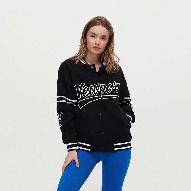 House - bluză sport baseball cu imprimeu newport - negru