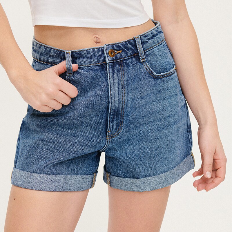House - pantaloni scurți mom fit, din denim - albastru