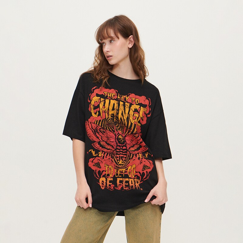 House - tricou oversize cu imprimeu change - negru