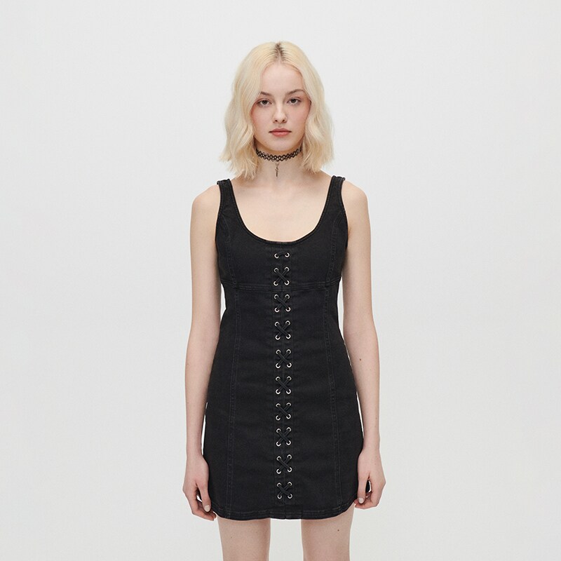 House - rochie din denim - negru