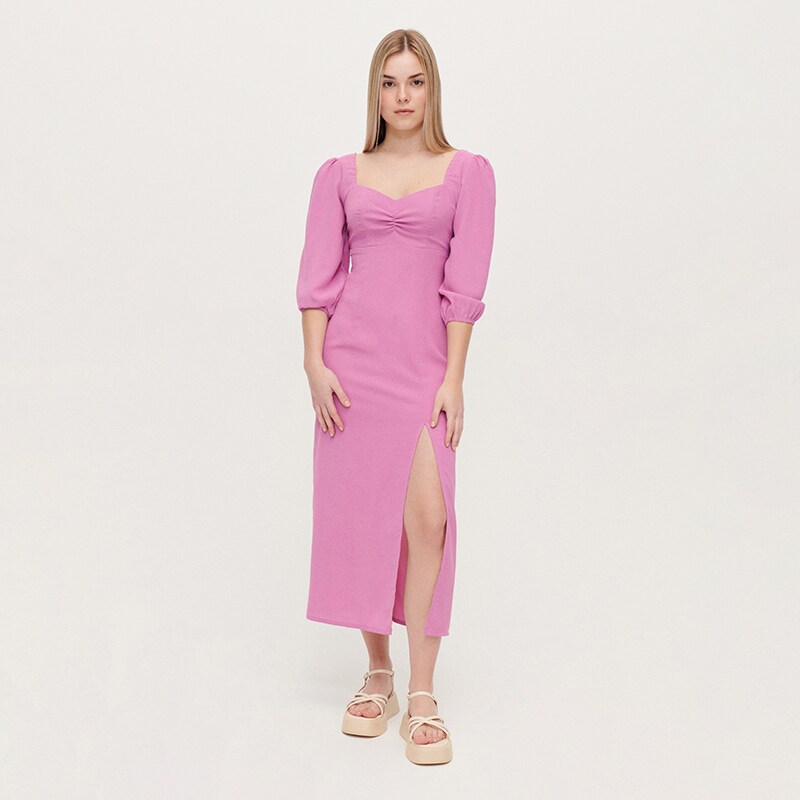 House - rochie midi cu mâneci bufante - violet