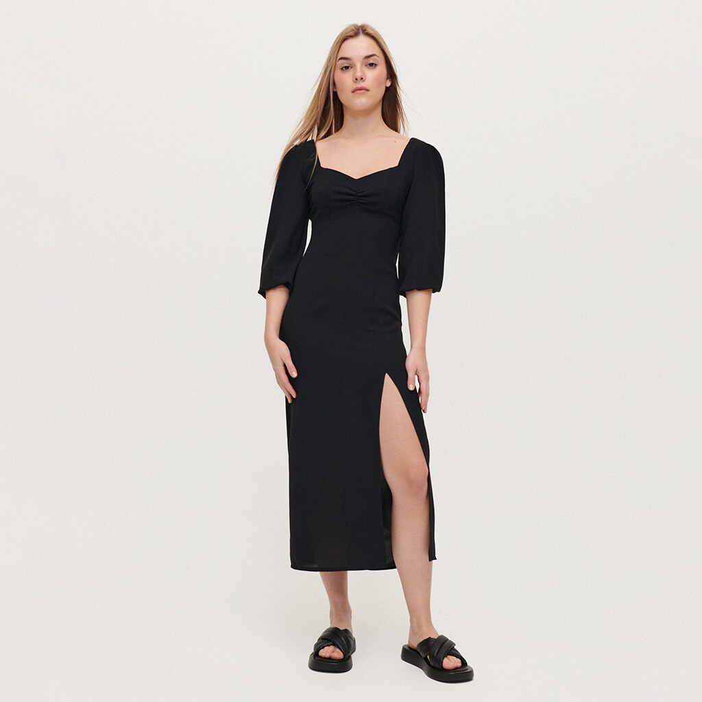 House - rochie midi cu mâneci bufante - negru