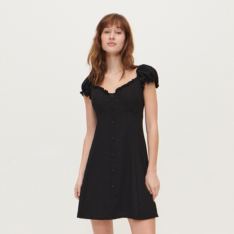 House - rochie mini cu mâneci bufante - negru