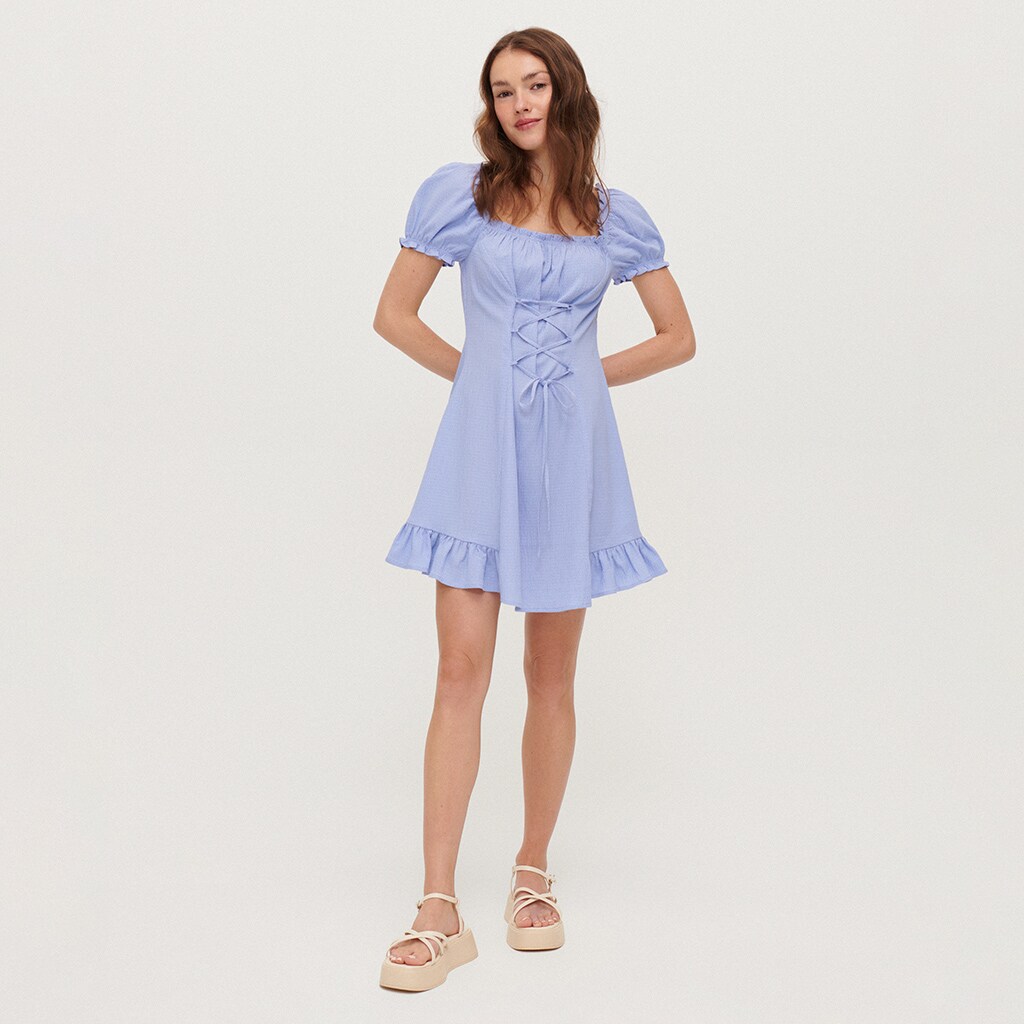House - rochie mini cu mâneci bufante - albastru