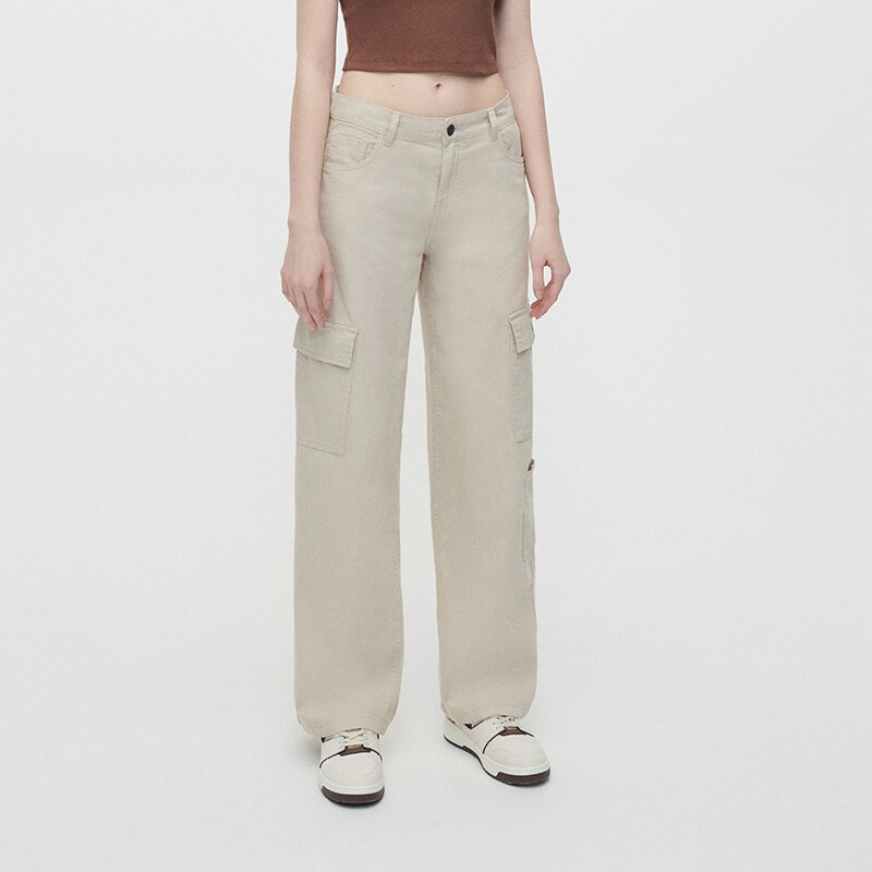 House - pantaloni wide leg cu buzunare cargo - ivory