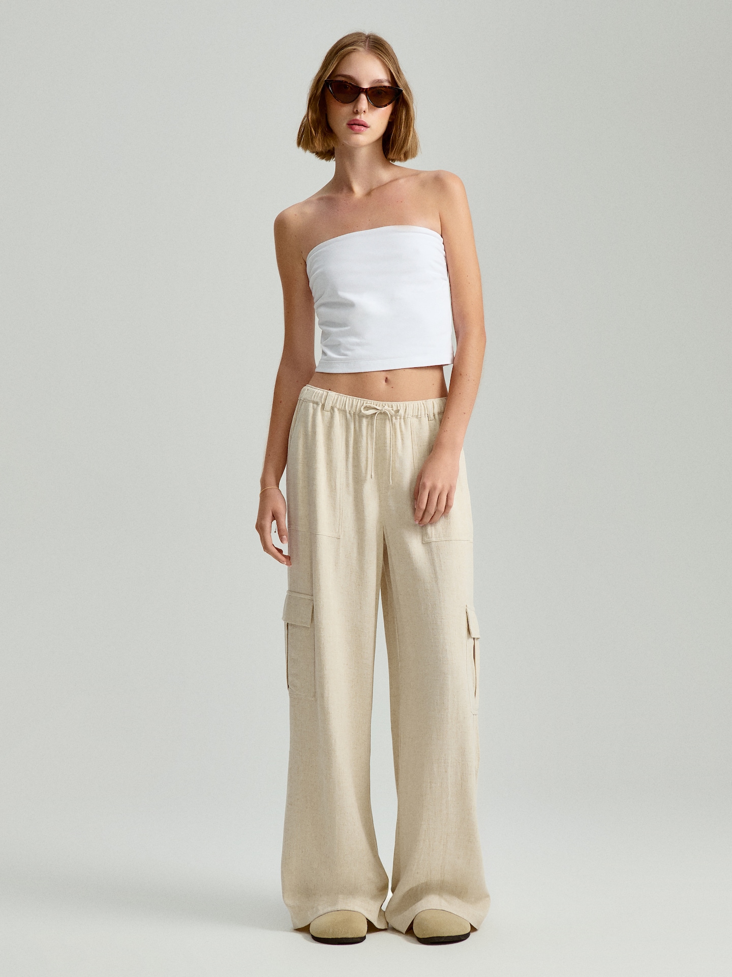 Kelnės wide leg su cargo kišenėmis