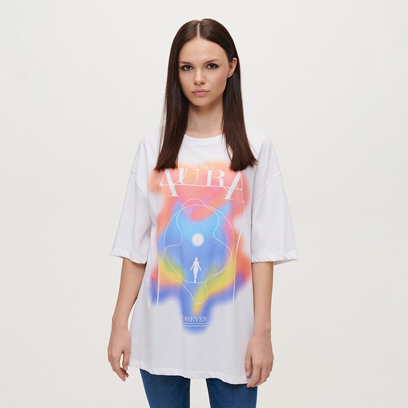 House - tricou oversized my own aura - alb