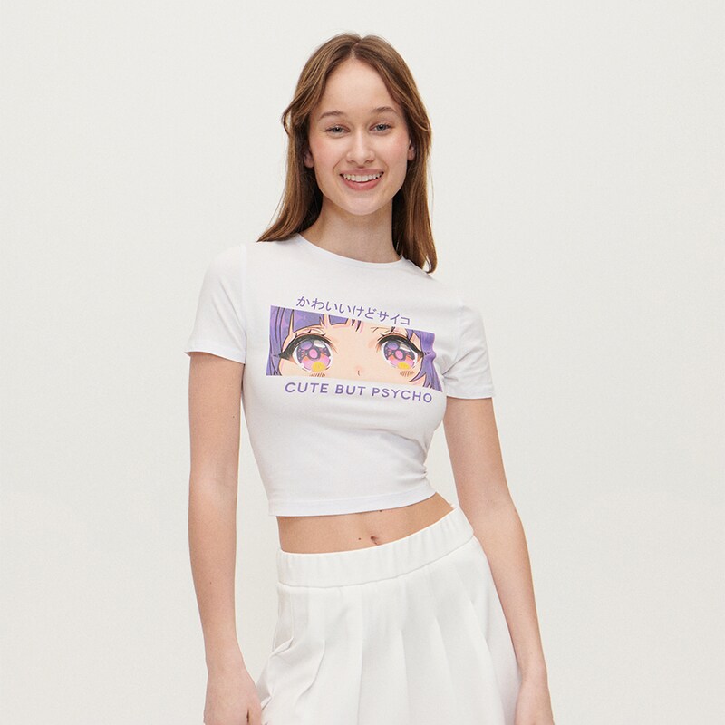 House - tricou cu imprimeu anime cute but psycho - alb