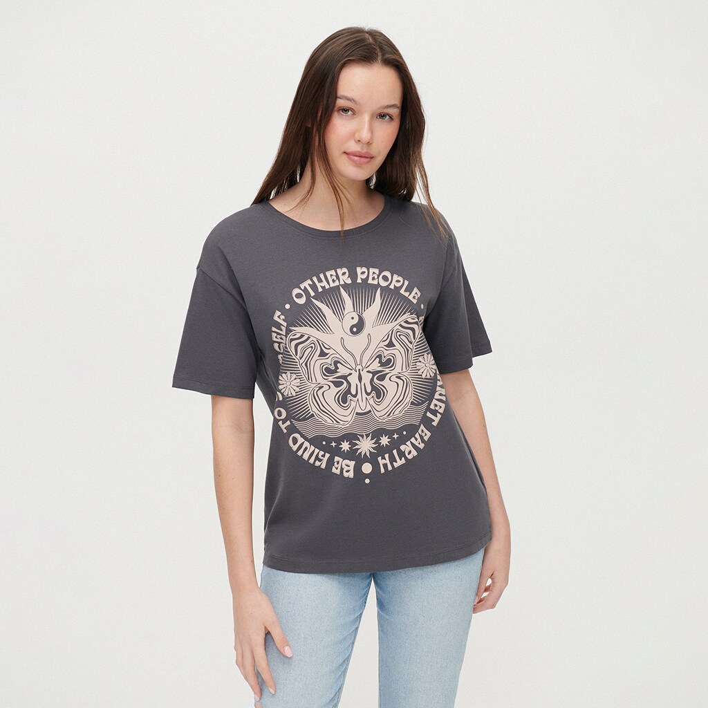 House - tricou cu imprimeu be kind - gri