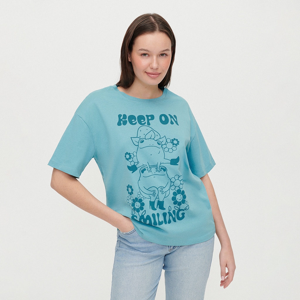 House - Tricou cu imprimeu Keep On Smiling - Turcoaz