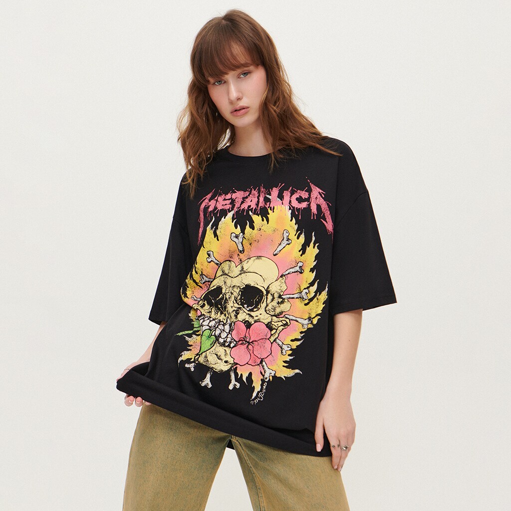 House - tricou oversize cu imprimeu metallica - negru