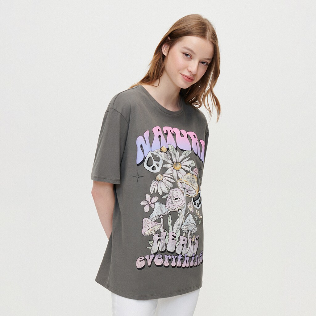 House - tricou cu imprimeu nature heals everything - gri