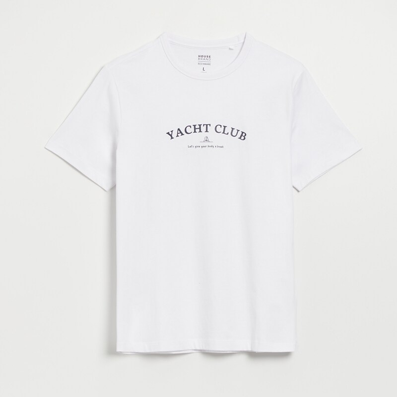 House - tricou cu inscripție yacht club - alb