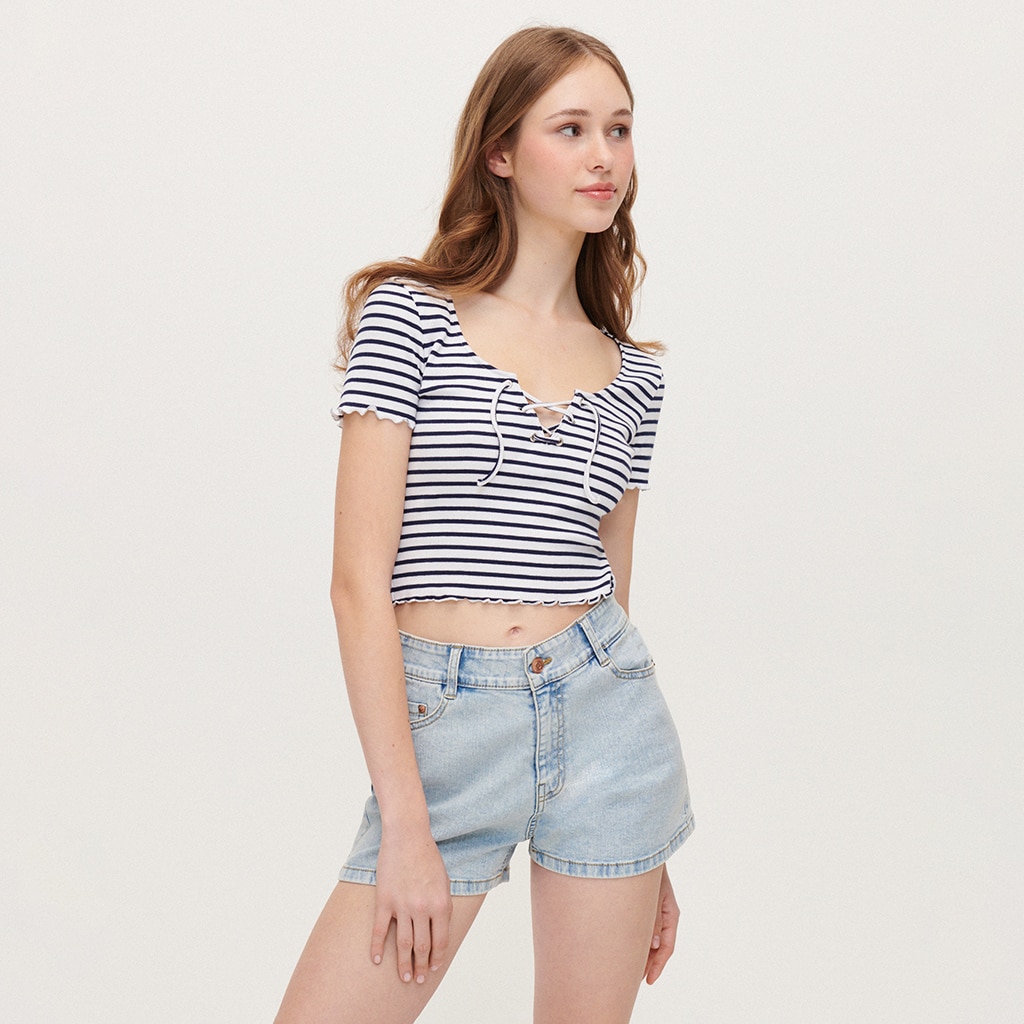 House - crop top cu șnur decorativ - bleumarin