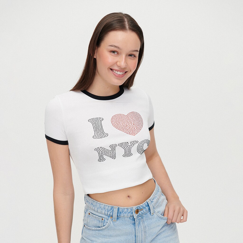 House - tricou cu inscripție i love nyc - alb
