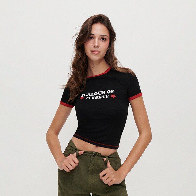 House - tricou cu inscripție jealous of myself - negru