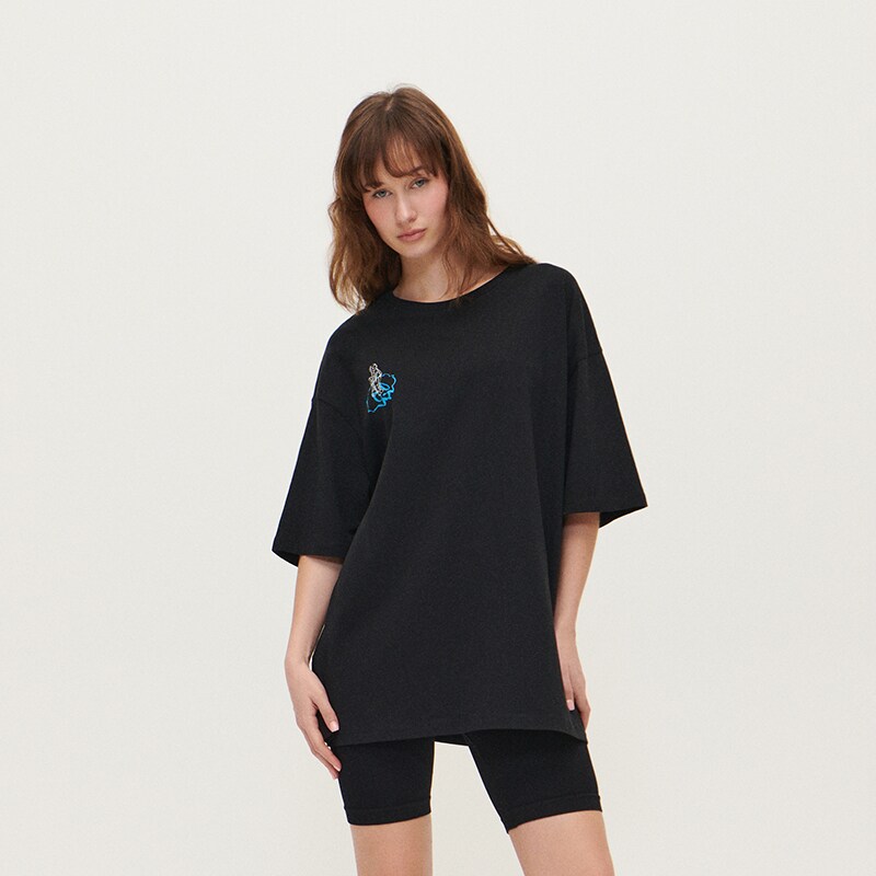 House - Tricou oversize cu imprimeu Let Yourself Fall - Negru