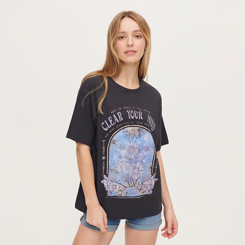 House - tricou cu imprimeu clear your mind - gri