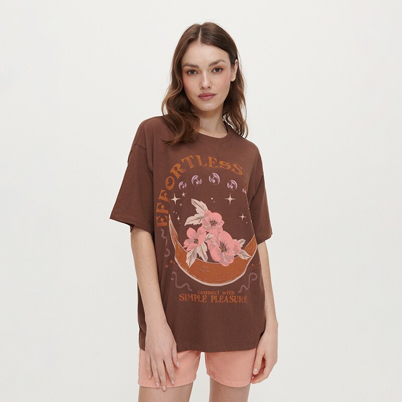 House - tricou cu imprimeu effortless mind - maro