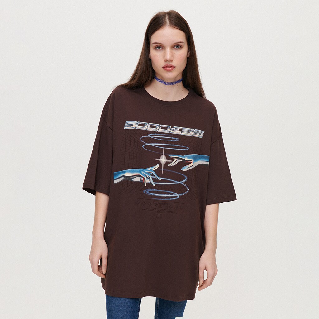 House - tricou oversize cu imprimeu goddess - maro