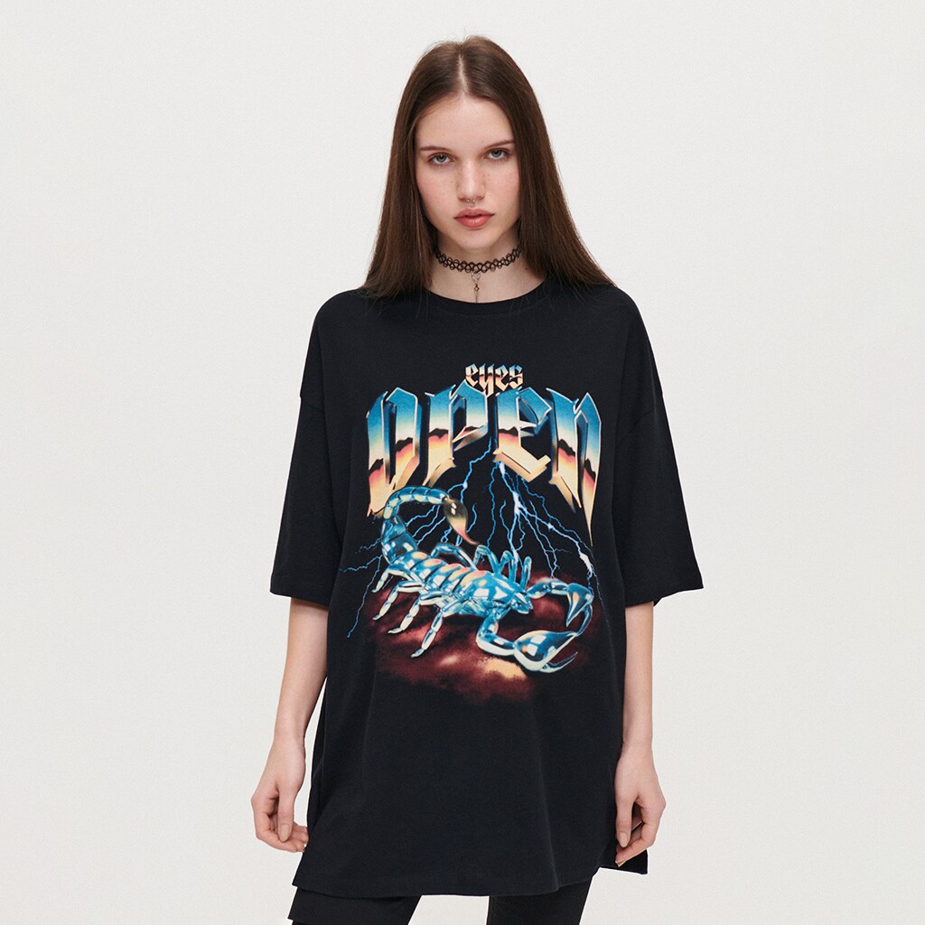 House - tricou oversize cu imprimeu eyes open - negru