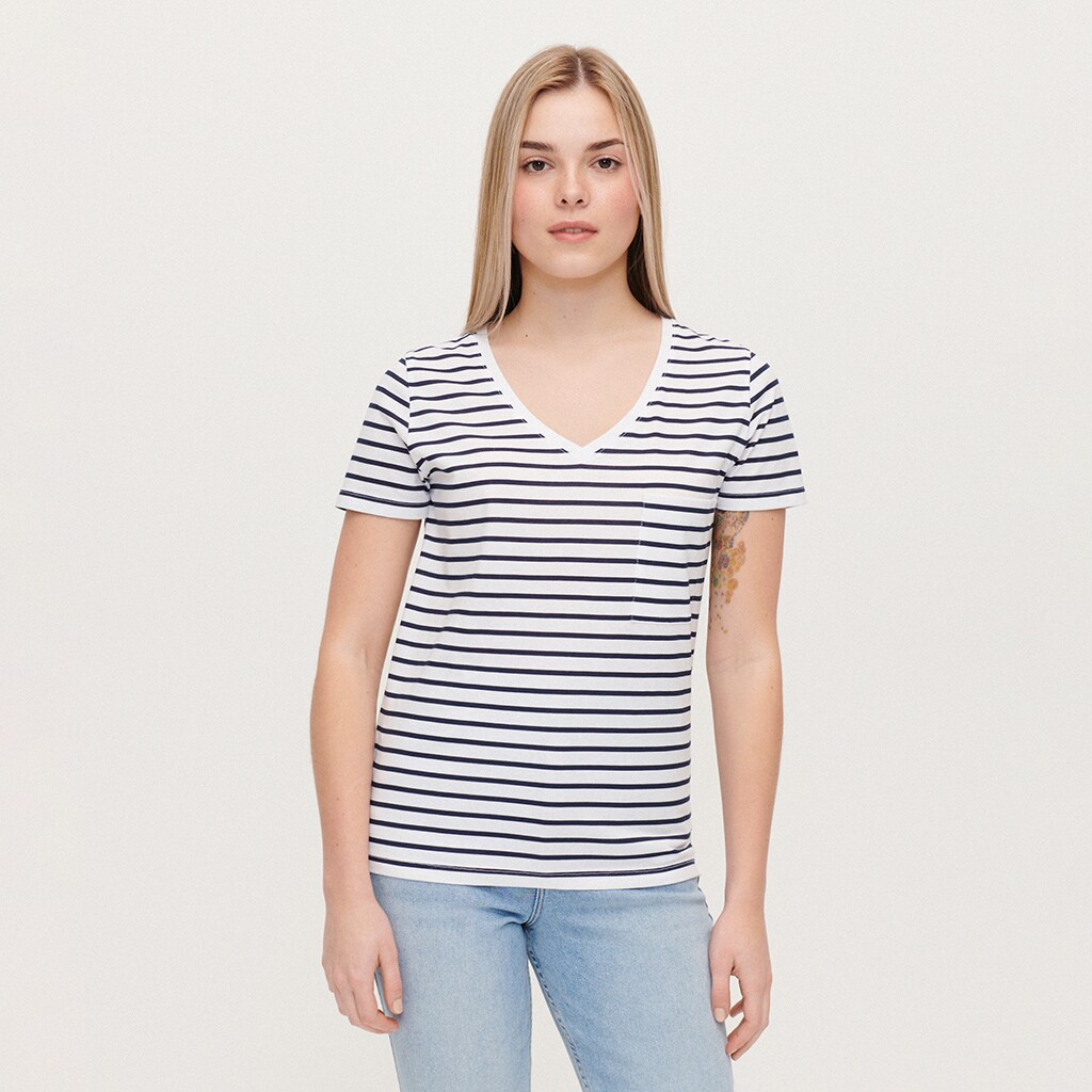 House - tricou cu decolteu în v basic - cu dungi