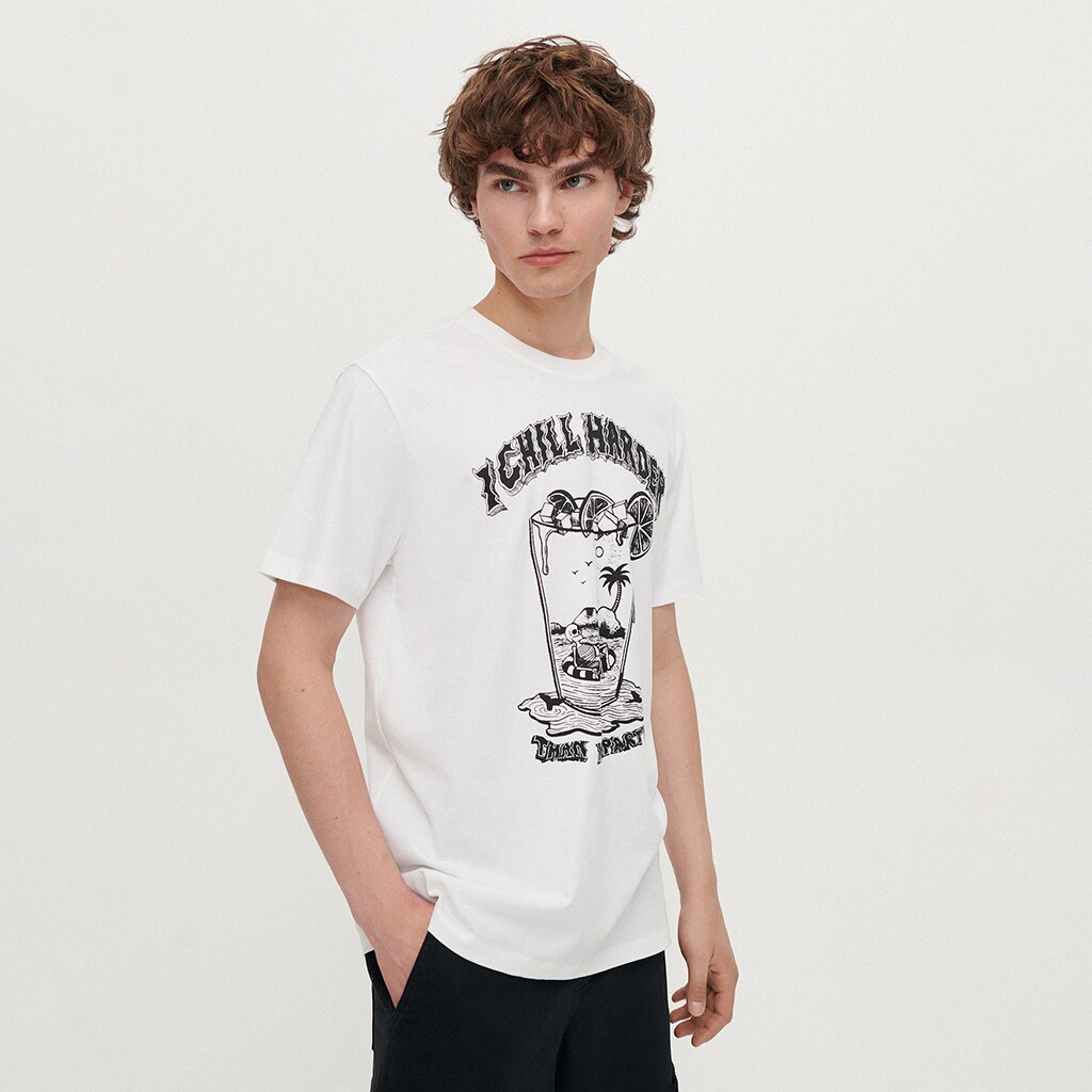 House - tricou cu imprimeu chill harder - alb