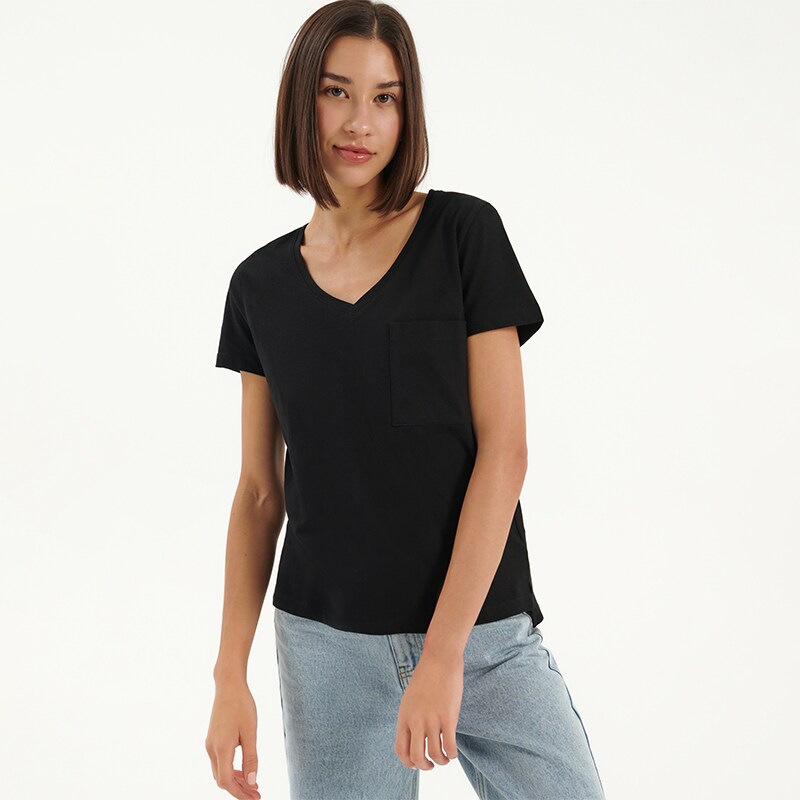 House - tricou cu decolteu în v - negru
