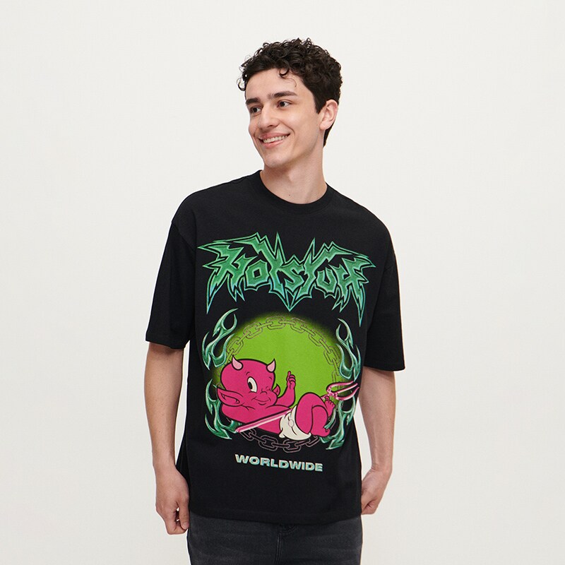 House - tricou cu imprimeu hot stuff - negru