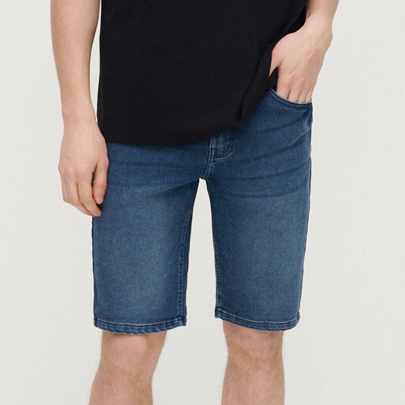 House - pantaloni scurți din denim cu efect prespălat - bleumarin