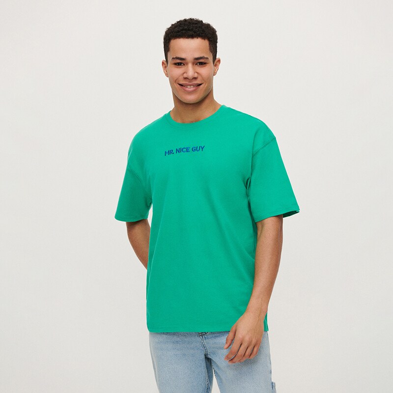 House - tricou cu detaliu brodat mr nice guy - verde