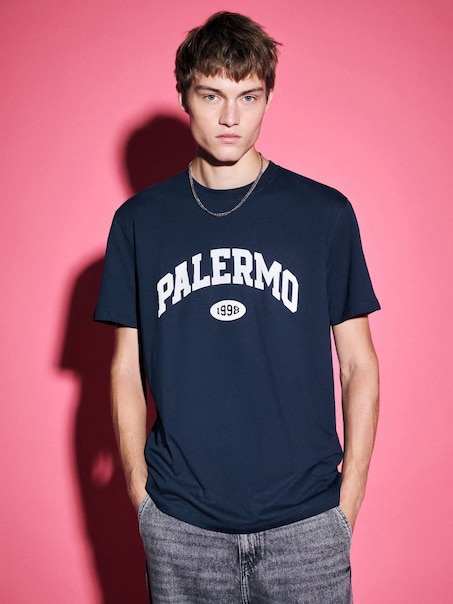 Granatowa koszulka z kontrastowym nadrukiem Palermo