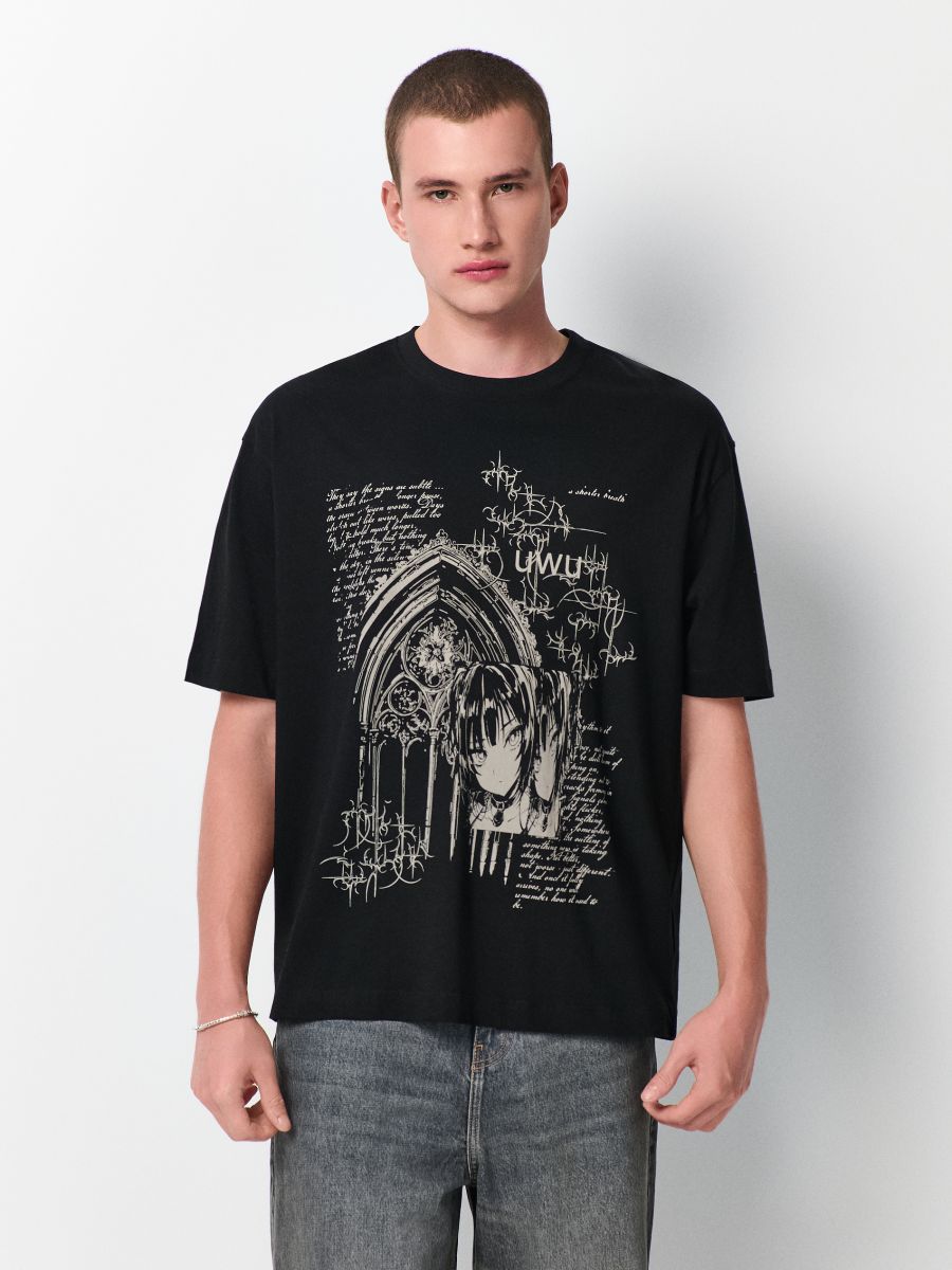 mrnksk Czarna bluza z połyskującym nadrukiem w stylu grafitti