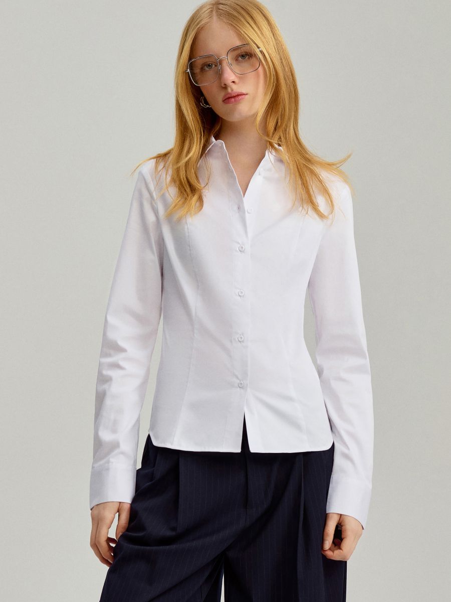 Biała koszula slim fit z szerokimi mankietami - biały - HOUSE