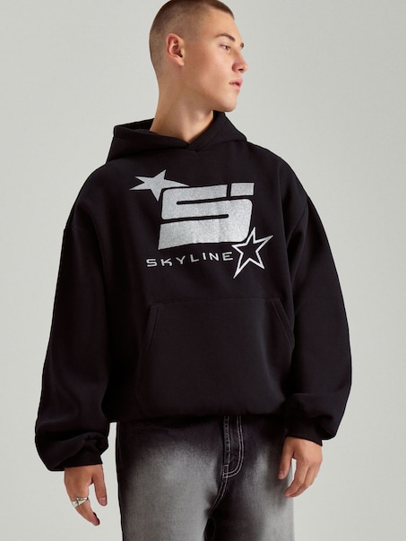 Czarna bluza oversize z nadrukiem Skyline