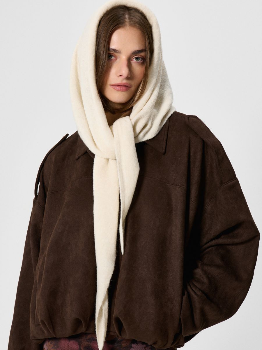 kaokaoasana様 Czekoladowa Bluza z Jeansową Wstawką i Kapturem 14113-47-C