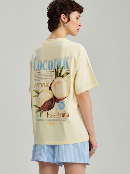 Luźna koszulka z nadrukiem Coconut żółta