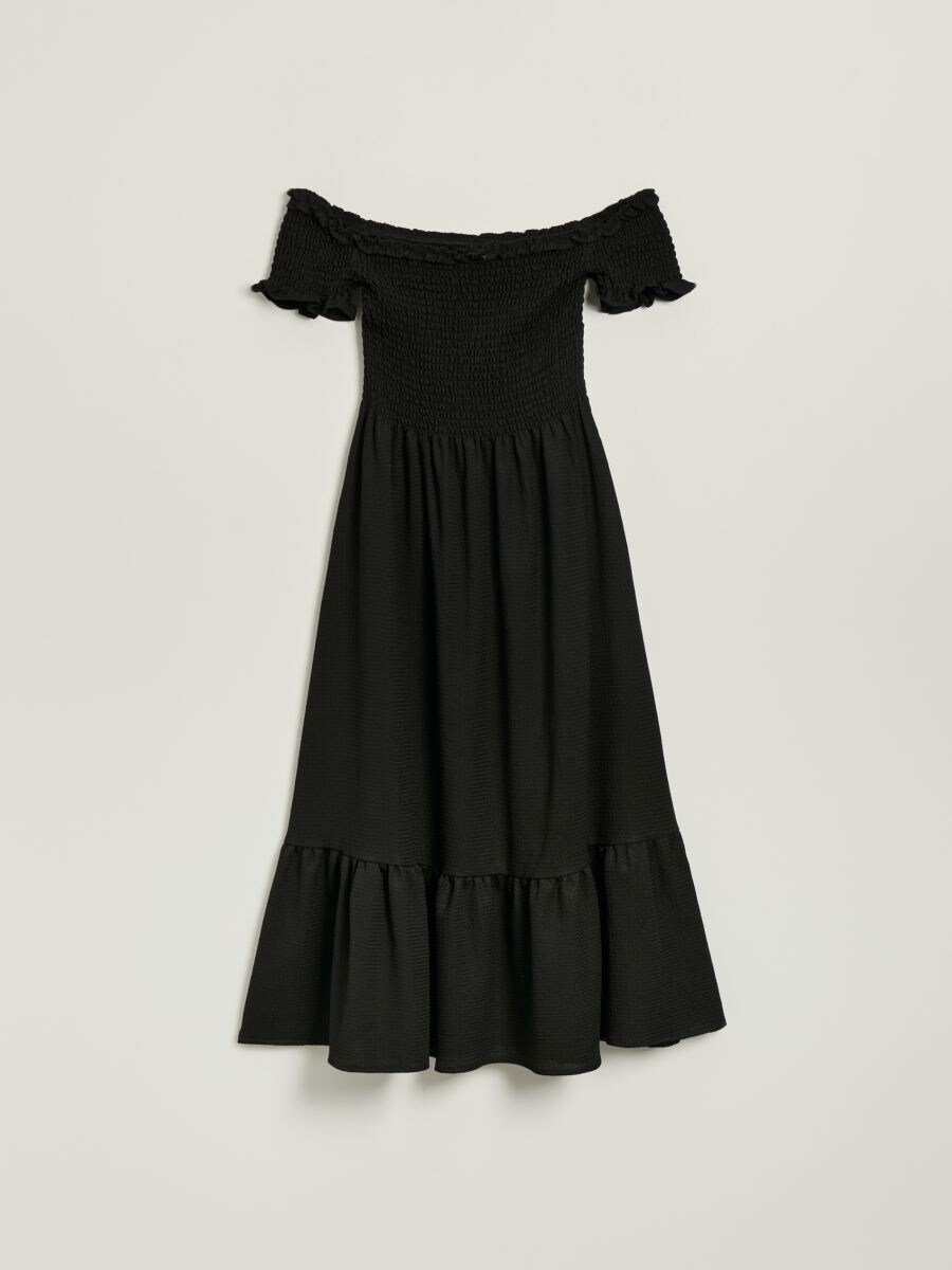 Czarna sukienka midi fit&flare z falbanami - czarny - HOUSE