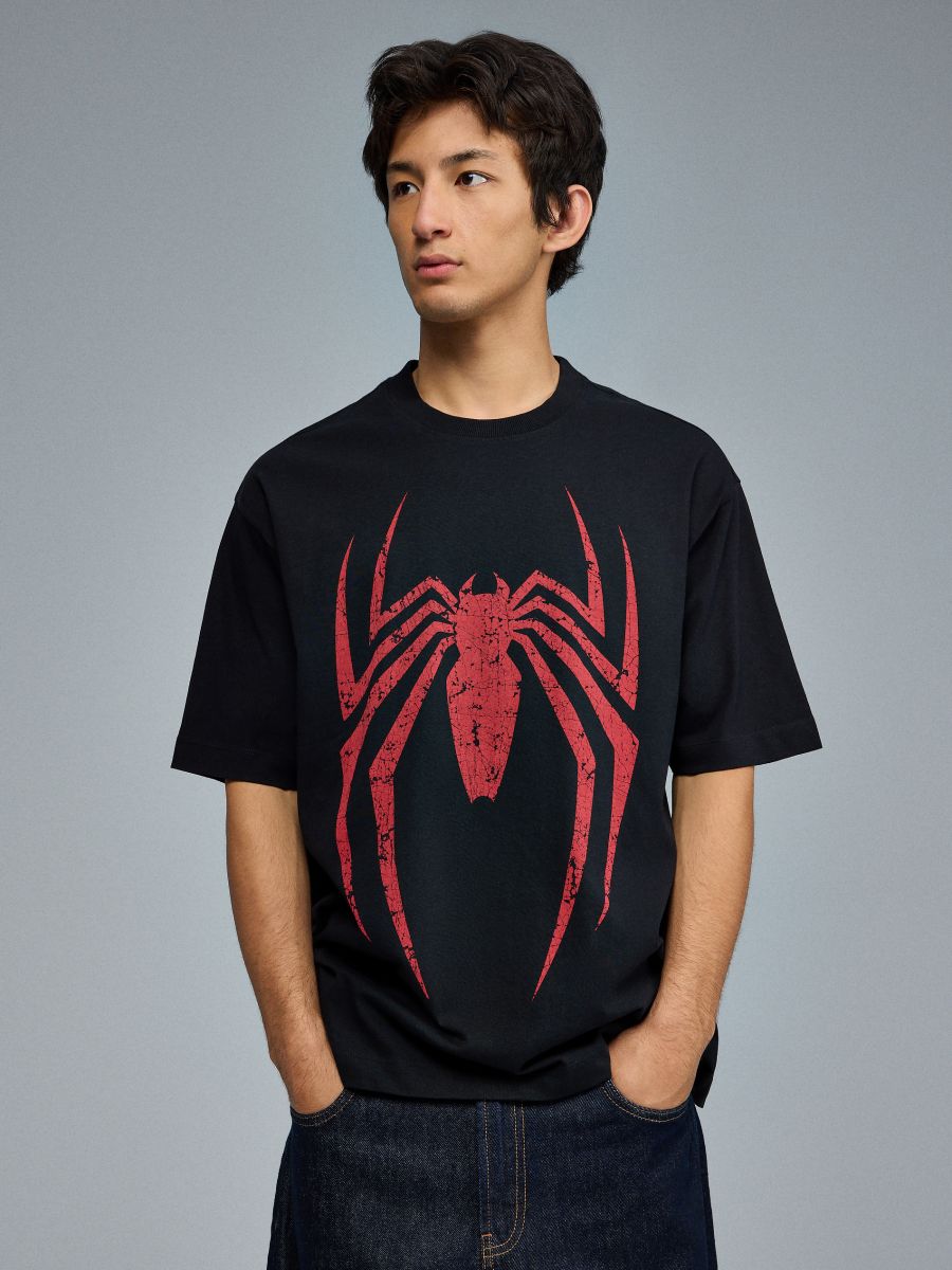 Czarna koszulka z nadrukiem Spider-Mana - czarny - HOUSE
