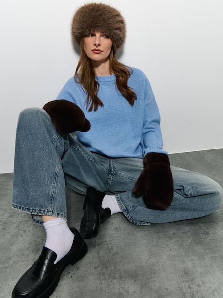 Futrzane rękawiczki na jeden palec brązowe