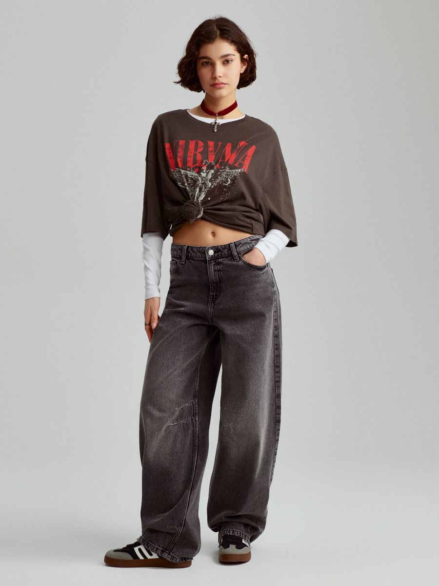 Jeansy baggy fit low waist grafitowe - szary - HOUSE