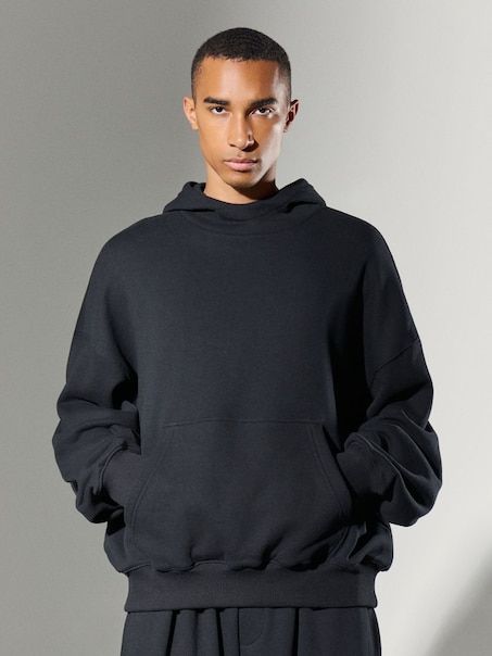 Czarna bluza oversize cropped z grubej dzianiny heavy weight