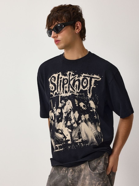 Czarna koszulka z kremowym nadrukiem Slipknot