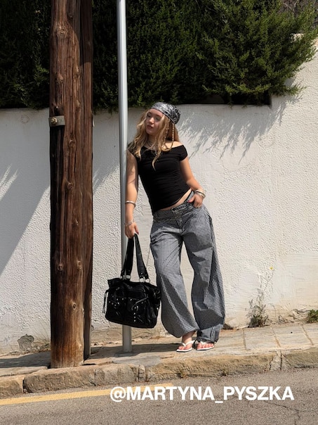 Spodnie baggy low waist w kratkę
