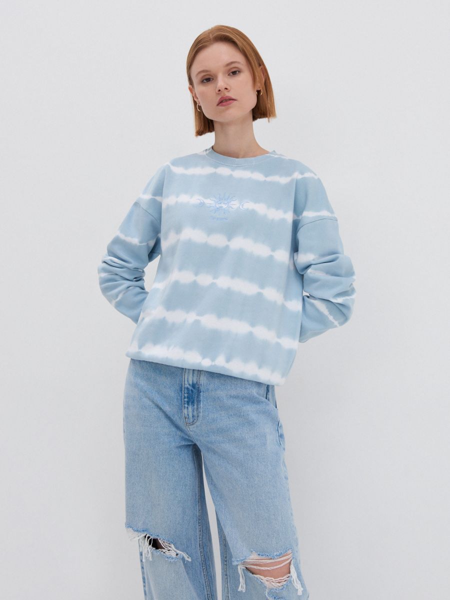 - hellblau - HOUSE 1661E-50X Batik-Optik Farbe Oversize-Sweatshirt in